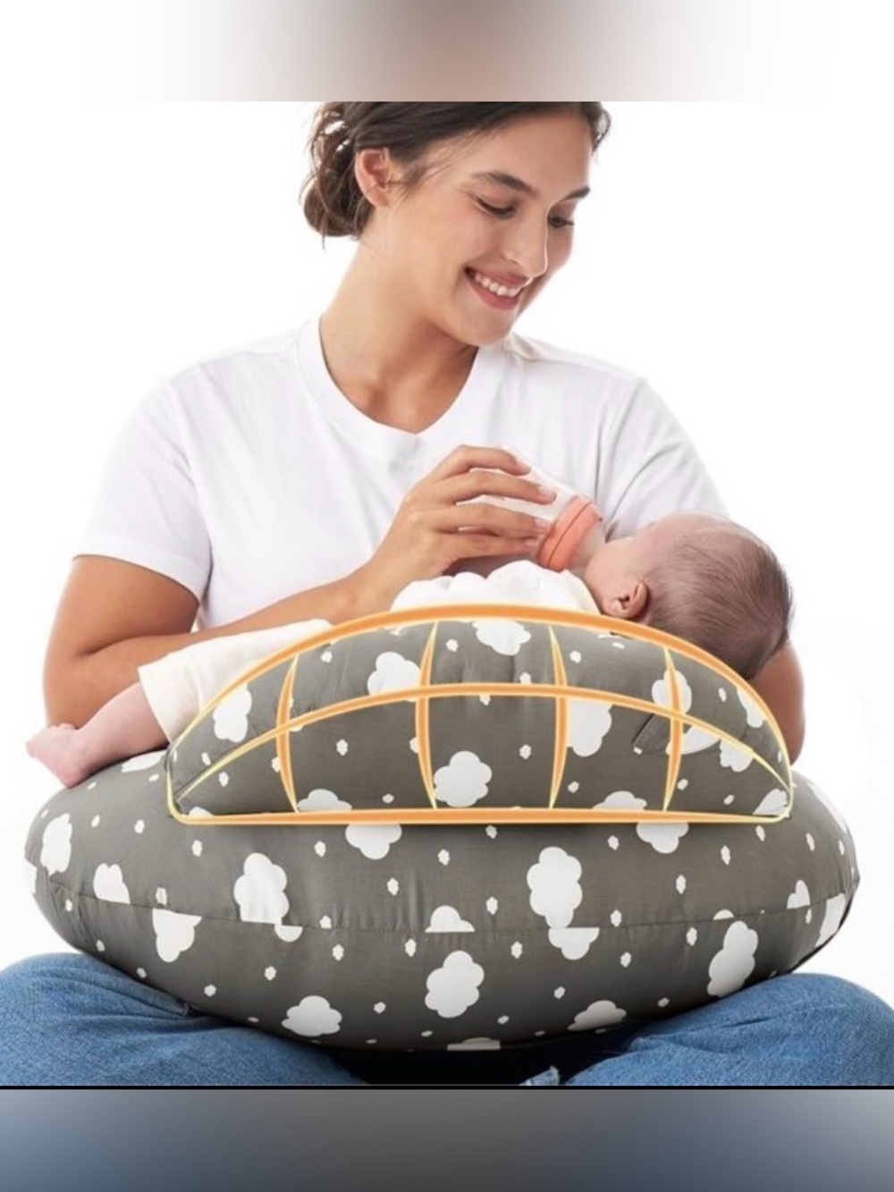 Baby Feeding Pillow - Cloud Print Gray
